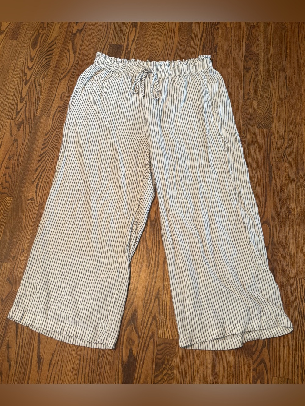Ava & Viv 1X Striped Linen Wide-Leg Pants - As Is